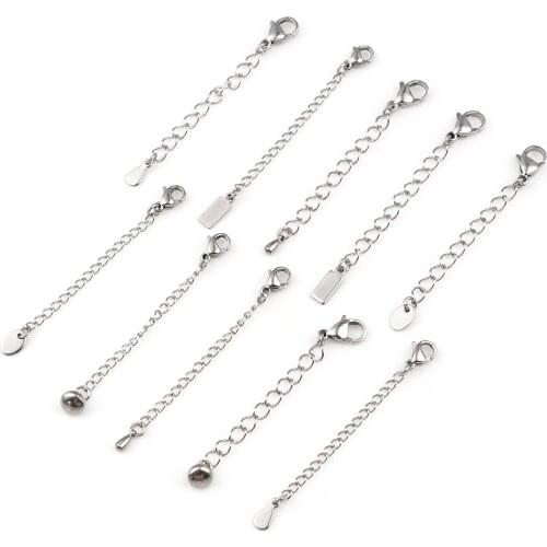 Stainless Steel Extender Chain For Jewelry Necklace Bracelet Silver Color Metal Lobster Clasp DIY Making Jewelry 6cm long,5PCs