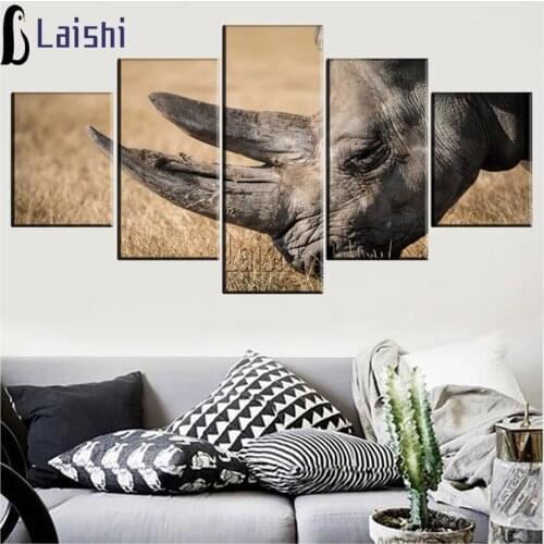 5Pcs Wall Art Diamond Painting Cross Stitch Grass Mammal Rhino Full Square Round Diy 5D Mosaic Diamond Embroidery home decor