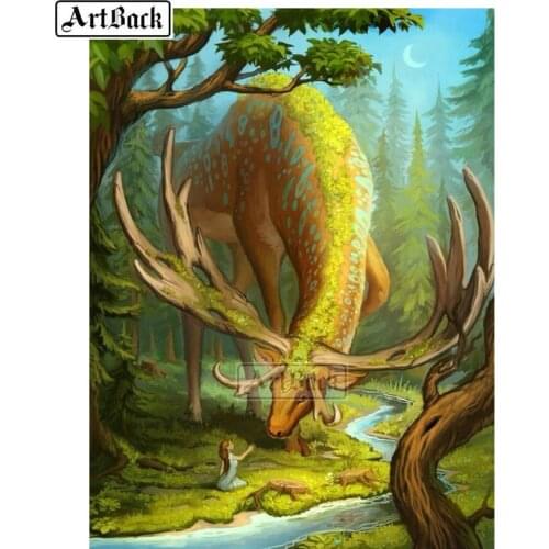 5d diamond painting huge deer with little girl full square drill diamond cross stitch crystal mosaic embroidery home decor gift