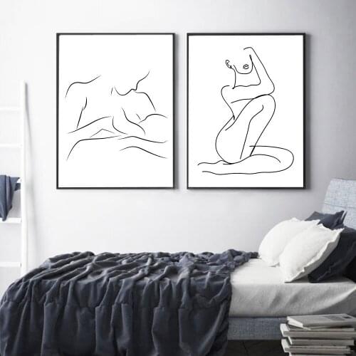 Abstract One Line Draw Feature Poster and Prints Mother and Baby Painting on The Wall Sexy Figure Wall Art Decor for Home