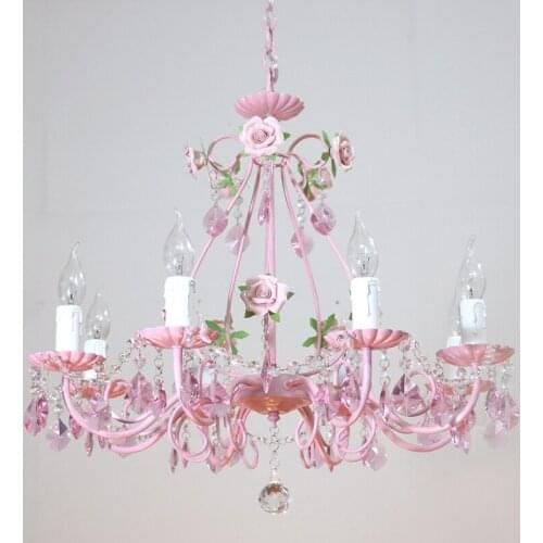 Free Shipping Floral Chandelier Lustre Light 8arms Pink Rose Flower Chandelier Light Fixture E14 D66cm LED Decoration Chandelier