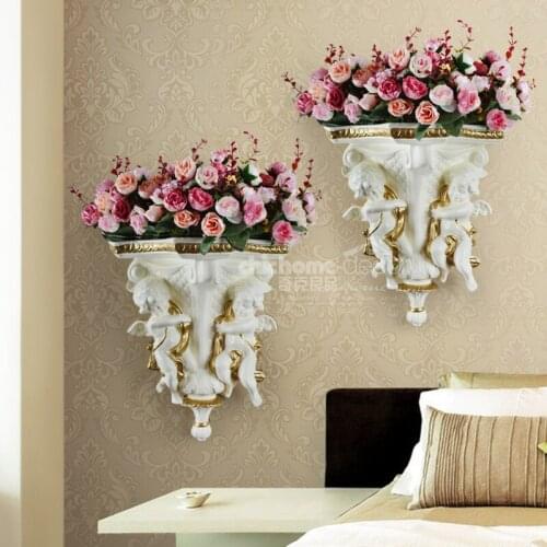 Beige European Pattern Creative Simulation Stereoscopic Flower Vase Adornment on The Wall Hang Sitting Room Flowerpot Widgets