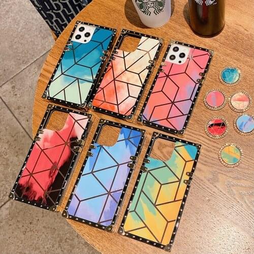 Glitter Case For Ssmsung Galaxy A82 A22 A32 A72 A52 A42 A12 A02S A02 M11 Slim Waist Ring Holder Watercolour Rhombus Bling Case