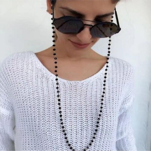 Eyeglasses Chain Black Crystal Beaded Chain Eyewear Retainer Silicone Loops Women Necklace Layered Bracelet Sunglasses Holder