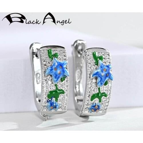 BLACK ANGEL Fashion Blue Enamel Seastar Flowers 925 Silver Clip Earrings for Women 2020 New Fine Jewelry Christmas Gift