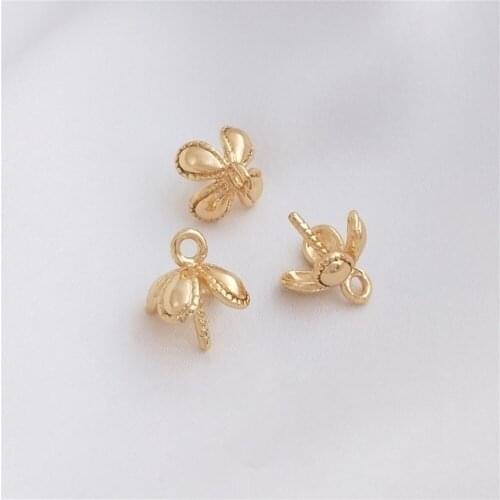 14K Gold Filled Four-leaf clover flower holder half hole crystal pearl pendant holder Handmade sticky bead accessories