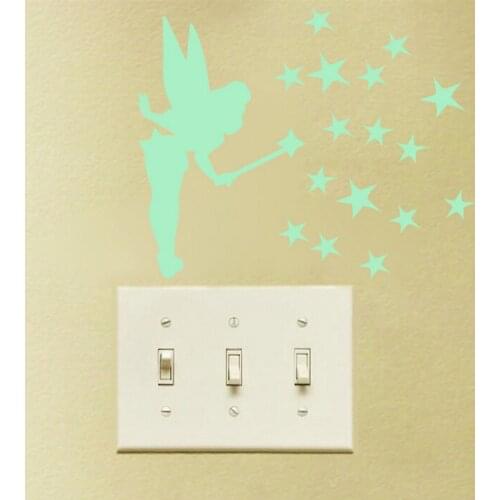 Luminous Switch Wall Stickers Glow in Dark Stars Fairy Glitter Wing Acrylic Decal F8 Tinker Sit Bell Fluorescent