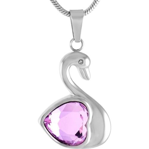 IJD9233 Pink/Light Blue/White/Blue/Red Crystal Heart Swan Stainless Steel Cremation Urn Pendant Necklace for Pet/Animal Ashes