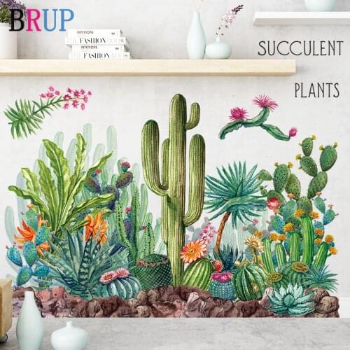Plants Cactus Wall Stickers Baseboard Stickers Paint Style for Living Room Kids Room Wall Decal Baby Nursery Wall Decor Garden