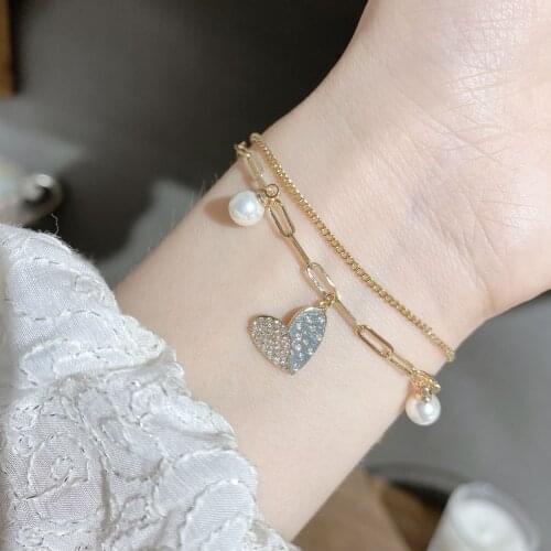 Korea New Summer Love Double-layer Bracelet Women Stacked Wearing Sweet and Cool Fashion All-match Bangles Jewelry for Girls