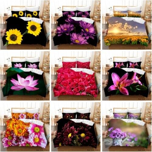 Colorful Flower Garden 3D Bedding Set Printed Bed Linen 100% Polyester Duvet Cover 2/3 pcs Single Double Queen Size Bedcloth Set