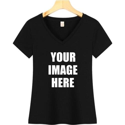 Hot Sale V Neck Blank Tshirts With Women Cotton Logo Custom Printed T shirt
