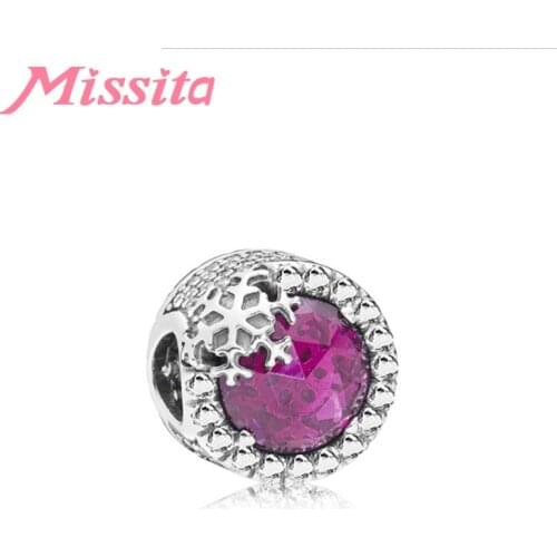 MISSITA Fashion Snowflake Purple Crystal Charm fit Brand Bracelet Pink CZ DIY Jewelry Women Silver Color Jewelry Accessories