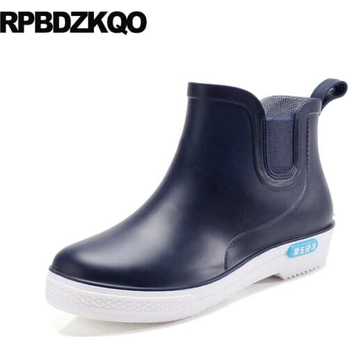 Comfortable waterproof fall shoes blue black camouflage booties 2019 slip on short chelsea autumn flat mens rubber rain boots