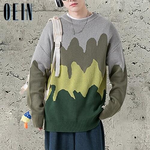 OEIN Men Hip Hop Sweater 2021 Autumn Casual Loose Knitted Pullover Winter Knitted Mens Patchwork Sweater Couple Unisex Design