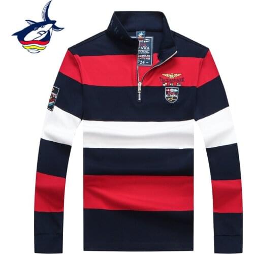 New Arrival Mens Striped Sweaters Stand Collar Half Zipper Pullovers Men Knitted-wear Tace & Shark Brand Sweater Men Gray Red