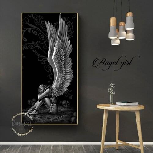Wall Art Painting Figure Painting Retro Angel Girl and Devil Poster Canvas Prints Nordic Style Home Decor Painting
