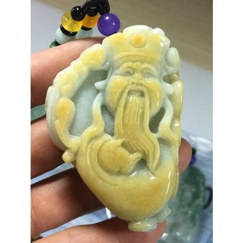 Natural 7A Myanmar jade Hand-Carved jade longevity Buddha yellow jade pendant jade necklace men women pendants jade jewelry