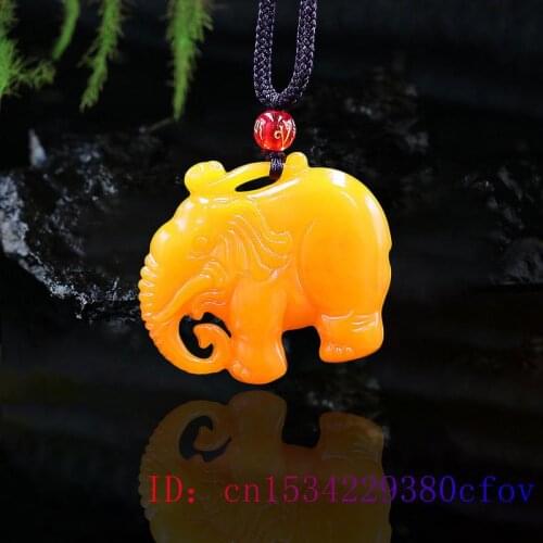 Jade Elephant Pendant Yellow Chinese Necklace Fashion Carved Gifts Double sided Jewelry Jadeite Charm Natural Amulet