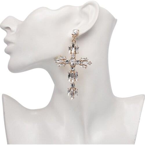 SUMENG New Fashion Crystal Earing Colorful Jewelry unique Trendy Cross Earrings For Women Large Big statement Earrings 2019 Gift