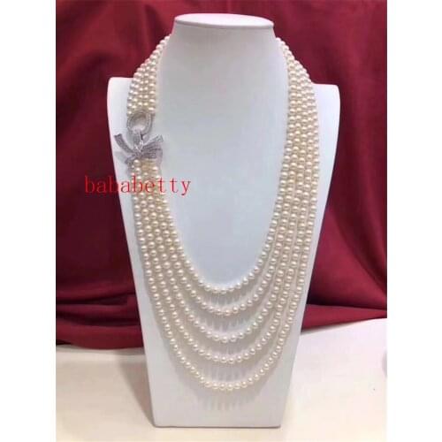 New popular natural freshwater pearl 7-8 mm 5 rows pearl necklace 22-30inches