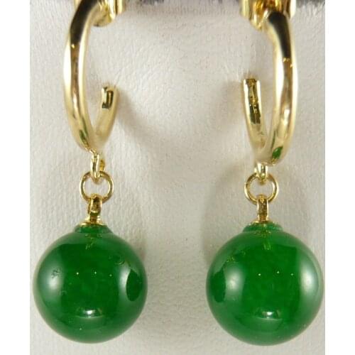 Wholesale Charming 12mm green Natural jade bead 18kgp earrings