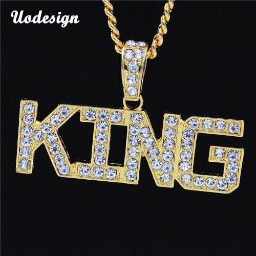 Hip Hop Full Rhinestone Letter King Pendants Necklaces Bling Bling Iced Out Cuban Link Chain Hiphop Necklace Men Jewelry Gift