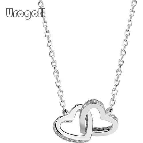 Double Heart-shaped Necklaces For Women Pure Silver 925 Sterling Silver Jewelry Classic Hearts Necklaces & Pendants Jewellery