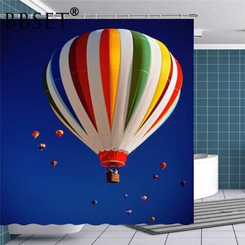 Floating Objects Shower Curtain Colorful Hot Air Balloon Pattern Waterproof Multi-size Douchegordijn Bathroom Decor with Hooks