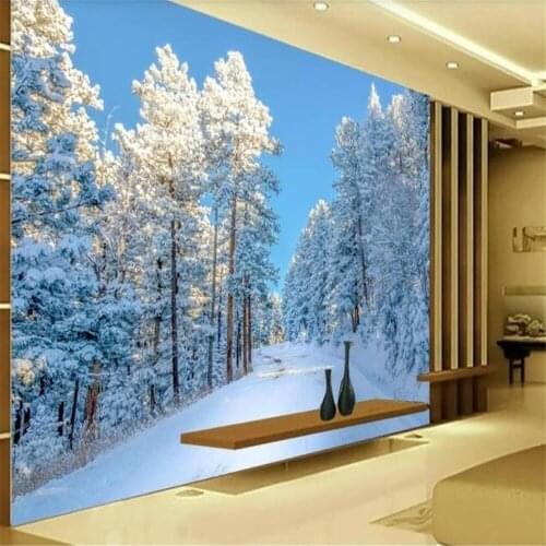Custom any size photo 3d stereoscopic wallpaper snow forest wallpapers TV background wall decoration painting