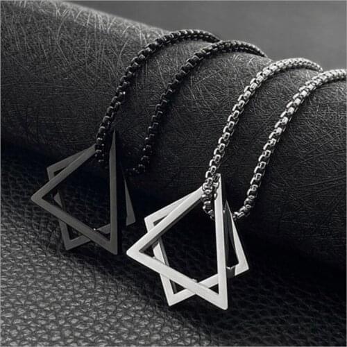 Popular Interlocking Square Triangle Male Pendant For Men Stainless Steel Modern Trendy Geometric Stacking Streetwear Necklace