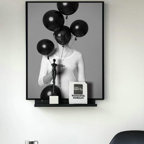 Sexy Beauty Black And White Woman Holds Balloon Canvas Painting Posters Prints Pub Decoracion Paintings Creative Pictures