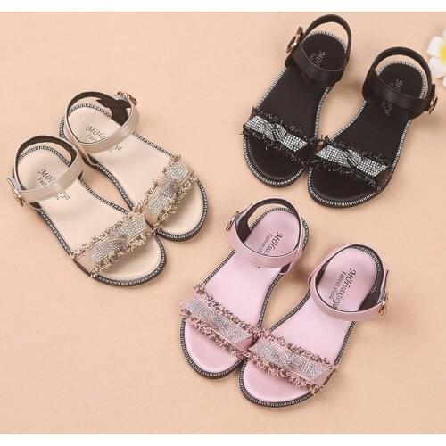 Sandals for Girls 2020 Summer Kids Flowers Sandals Baby Soft Leather Purple Girls Princess Shoes Children Student Beach Sandals