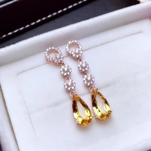 New Arrival Natural Real Natural And Real Citrine Earring 925 sterling silver Fine jewelry citrine Earring