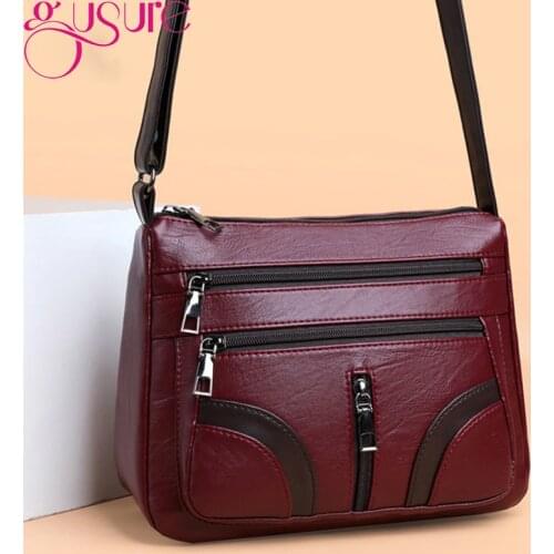 Gusure Casual PU Leather Messenger Bags Women Fashion Large Capacity Travel Shoulder Pouch Female Solid Color Crossbody Handbags