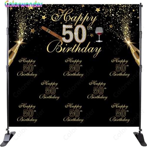 Colorwonder Vinyl Photo Background Golden Words with Twinkle Stars with Dots 7x5ft Black Champagne Backdrop for 50 Birthday Prop
