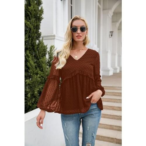 Womens Blouse Spring Autumn Solid Color Patchwork Lace Ruffles V-Neck Long Sleeve Shirts Womans Clothing 2021 Loose Y2K Tops