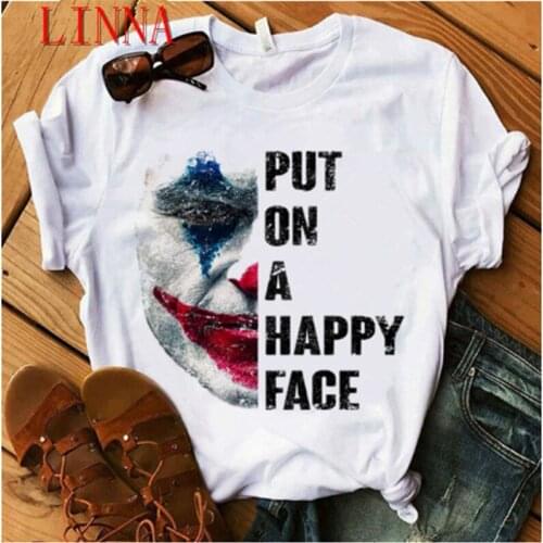 LINNA Happy face wild t-shirt wild joaquin phoenix print womens t-shirt wild t-shirt casual white sleeve clothing top