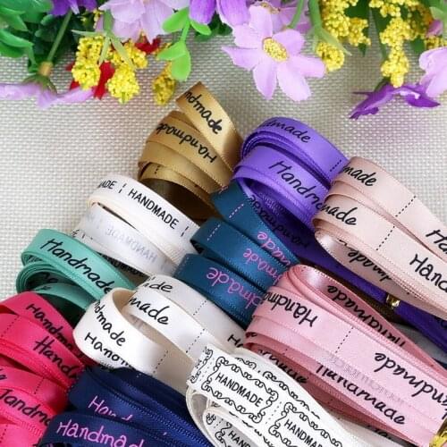 10mm Handmade Print Logo Satin Ribbon Bow Hair Accessories Material Ja125