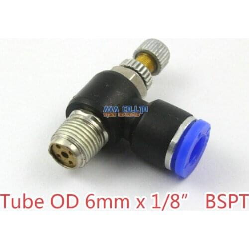 10 Pieces Tube OD 6mm x 1/8" BSPT Air Flow Control Valve Pneumatic Connector Push In To Connect Fitting