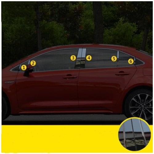 12PCS Glossy Black stainless steel Window Pillar Trim Sticker Car Styling For 2019 2020 2021 Toyota Corolla