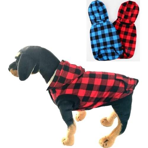 2Pcs Dog Plaid Shirt Coat Hoodie Pet Jacket Winter Clothes Removable Hood Warm and Soft for Small Medium Large Dogs Wholesale X2
