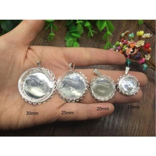 20sets/lot 15/20/25/30mm silver plated double lace base tray connector glass vials pendant cover jewelry necklace accessories