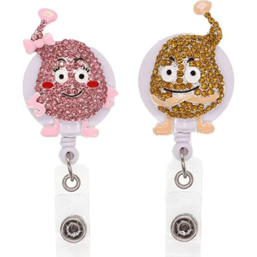 20pcs/lot Cute Brown Rhinestone Stomach Organ Badge Holder Medical Retractable Nurseing Badge Reel