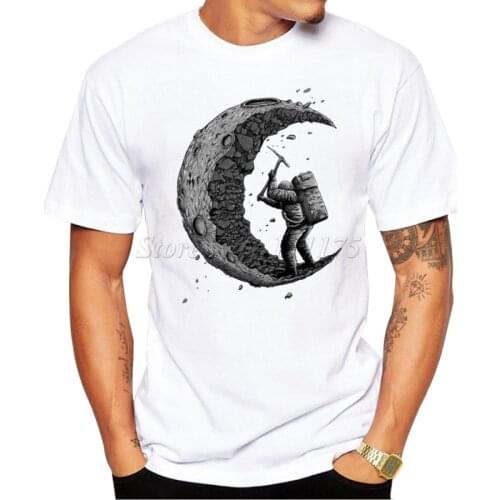 2019 Summer Fashion digging the moon Design T Shirt Mens High Quality Custom Printed Tops Hipster Tees