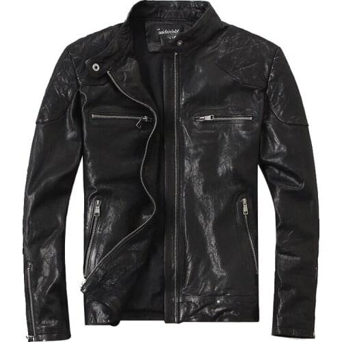 2020 jacket men short motorcycle genuine leather autumn coat cowhide jackets plus size kj2399
