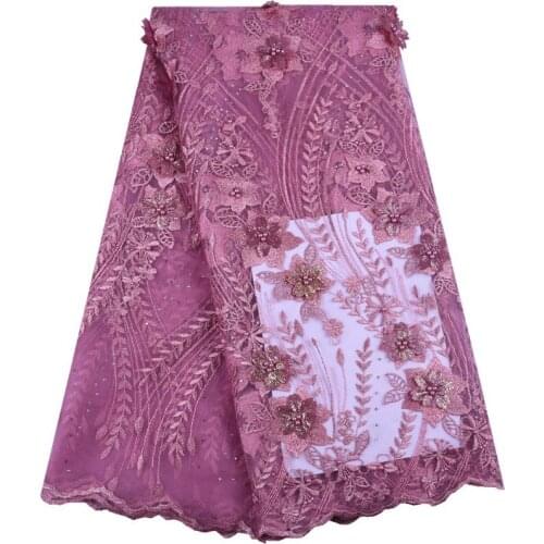 Onion 3D Flower Lace Embroidery African Nigerian Lace Fabrics With Beads High Quality French Tulle Lace Fabric For Dresses S1579