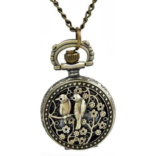 1091 Classical Bronze Pocket Watch Lover Two Birds Pendant Antique Jewelry Openable Mechanical Pocket Watch Gift