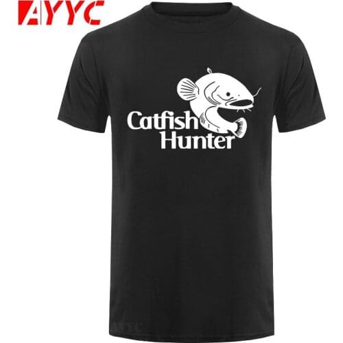 AYYC T-Shirt Tshirt Brand T-shirt New Catfish Hunter Printing T shirt Fish Tshirt Men Cotton Casual Fishinger Tops Tees Free
