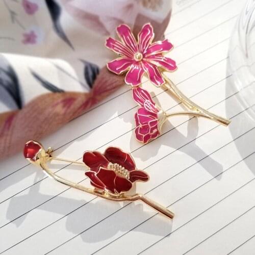 Lily Flower Magnolia Tulip Flower Brooch Bag Clothes Backpack Lapel Enamel Pin Badges Jewelry Gift For Friends Women Accessories